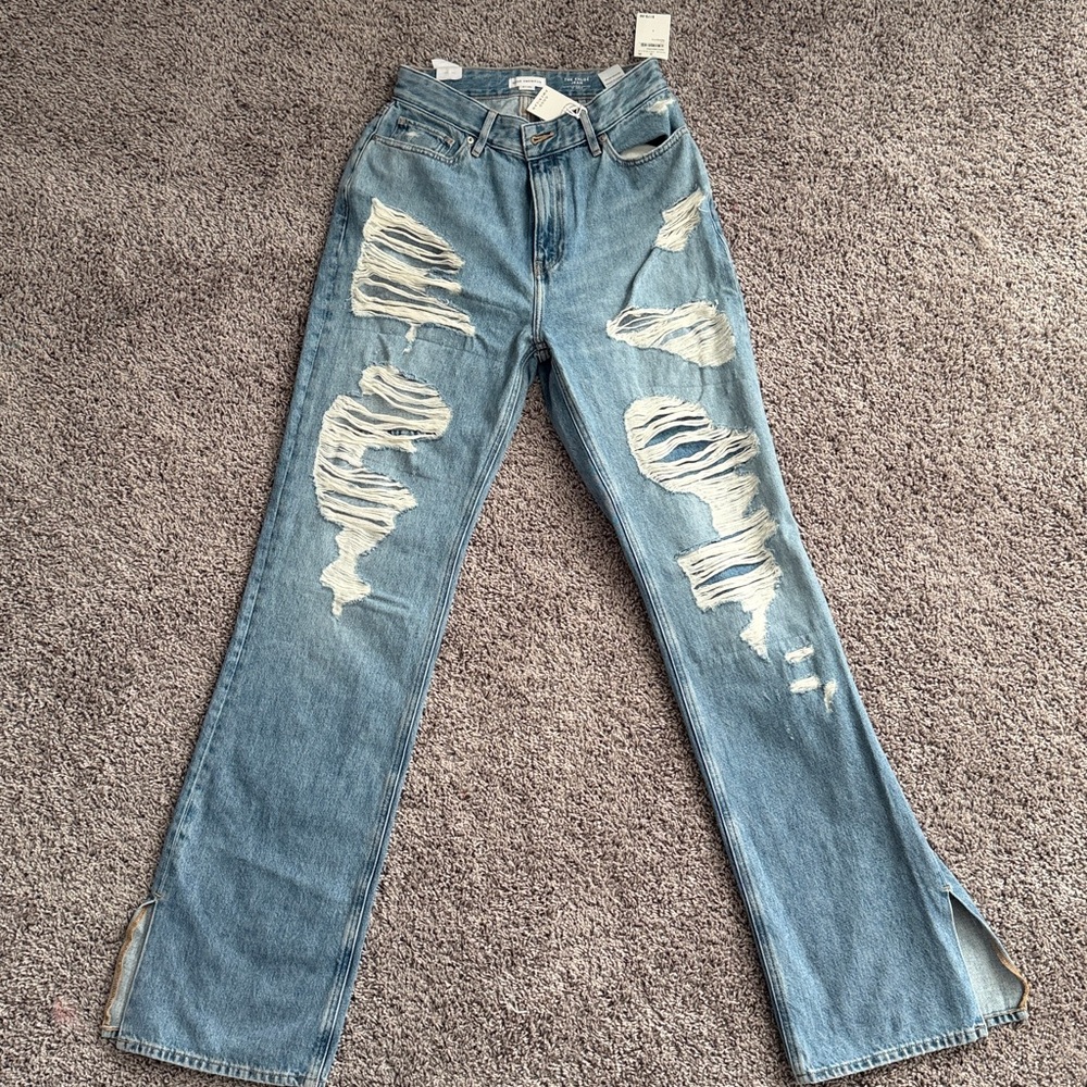 Good American High Rise Ripped Blue Jeans NWT
